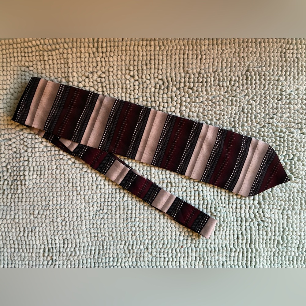 Bergamo New York Hand Made Silk Striped Men's Tie in Burgundy, Gray & Black 65”